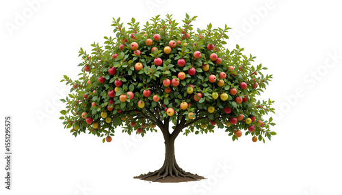 Apple Tree Isolated on Transparent Background – Lush Fruit-Bearing Plant for Agriculture and Nature Concepts