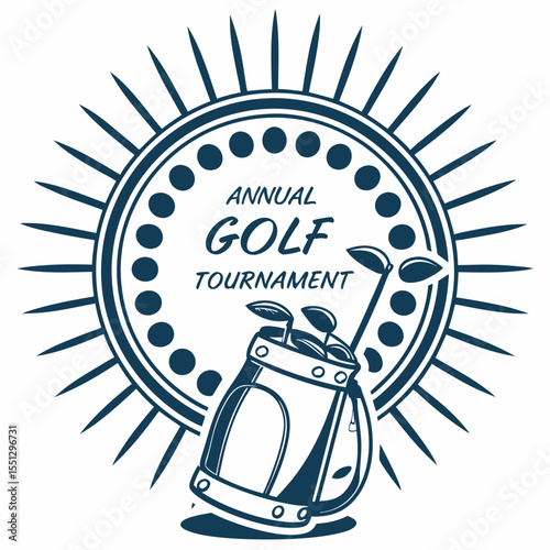 Vintage Golf Tournament Emblem with Equipment Silhouette in Decorative Circle