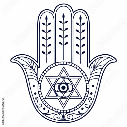 Hamsa Hand Symbol: Artistic Black and White Representation of Ancient Protection
