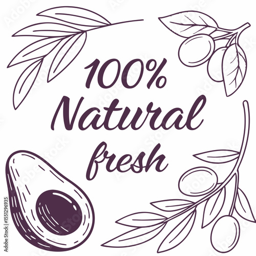 Elegant depiction of natural, fresh ingredients with organic botanical illustrations