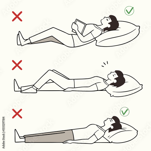 Correct sleep postures illustrated for spinal health and well-being guidance