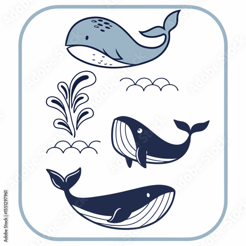Marine Creatures Illustration: Whales and Ocean Elements in Playful Design
