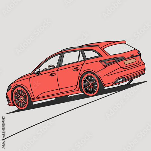 Illustrative depiction of a sporty station wagon set against a plain backdrop