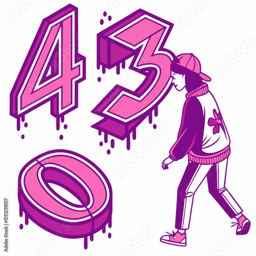 Whimsical isometric number display with a modern youthful artistic impression