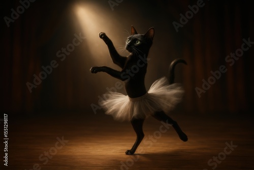 Ballet cat dancing gracefully in spotlight for creative performance art design