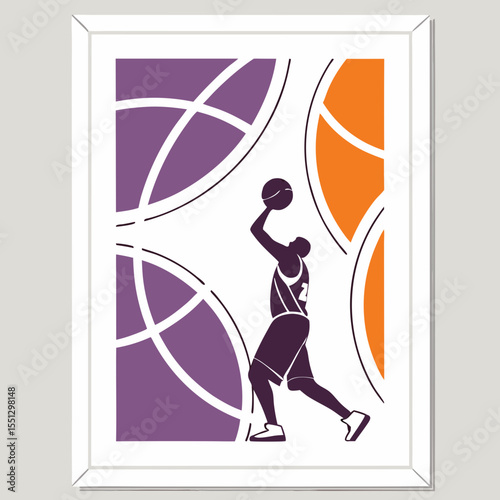 Abstract basketball player silhouette with dynamic geometric background shapes