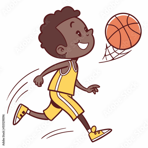 Energetic african american boy playing basketball with enthusiasm and speed on the court