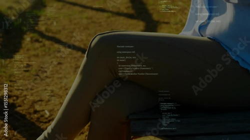 Medical professional tapping and swiping tablet on bench outdoors, showing animated patient charts