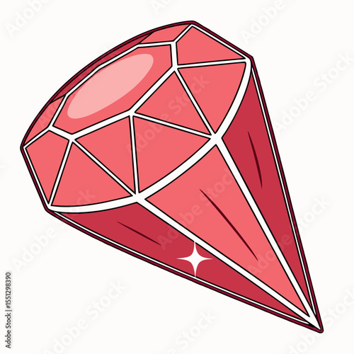 Stylized ruby gem illustration with facet details and sparkling highlight effect