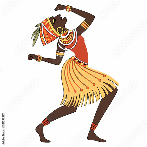 Elegant African Woman Performing Traditional Dance with Colorful Adornments