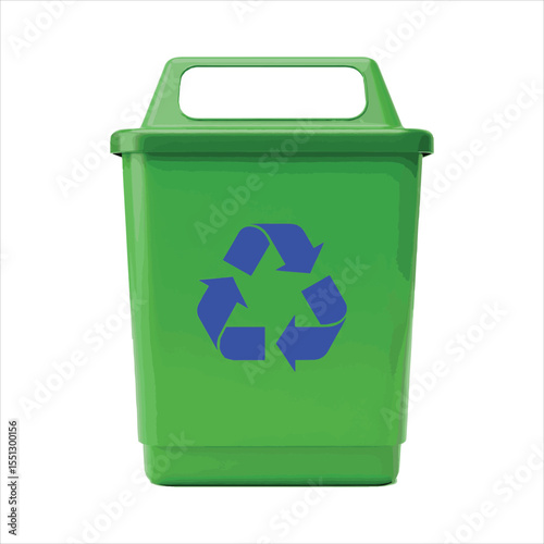 Green Recycling Bin with Blue Symbol Art & Illustration