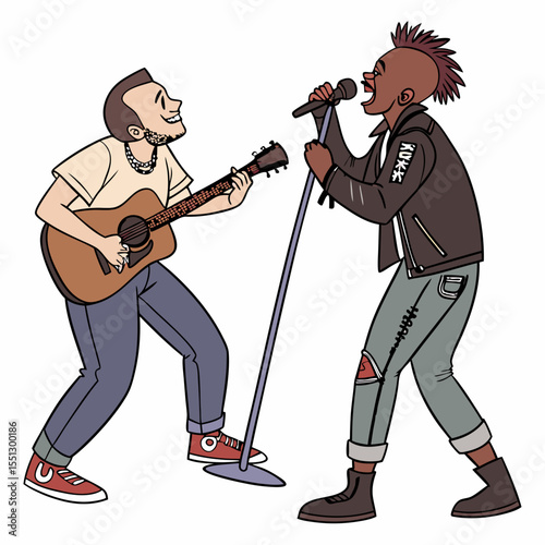 Dynamic musical duo performing with acoustic guitar and powerful vocals onstage