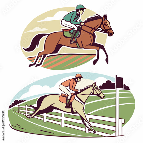 Dynamic horse racing illustrations showcasing athletic prowess and competitive spirit