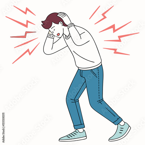 Person experiencing sharp head pain, illustrated with emanating lines indicating distress