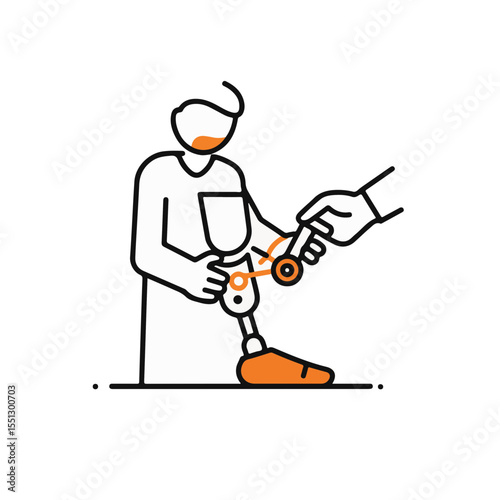 Assisting patient with prosthetic leg.