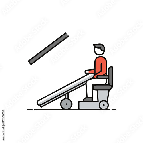 An illustration of a person operating a piece of equipment, such as a camera crane. 