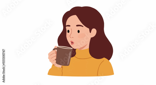 Woman enjoying a warm beverage.