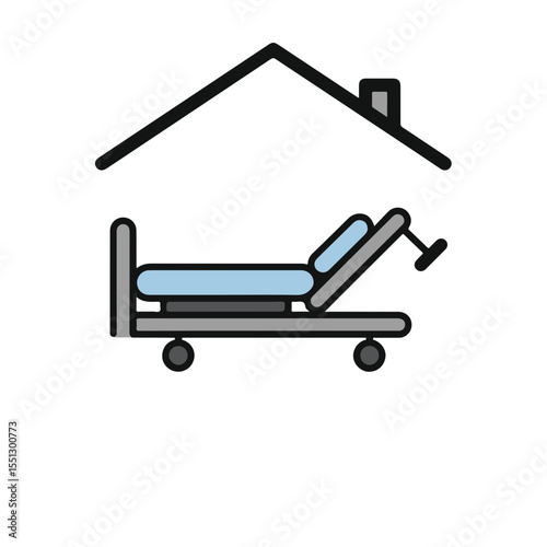 Illustrated bed under the roof, a concept of home care for patients.