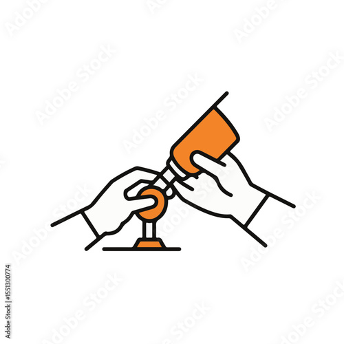 Hands carefully handling a laboratory experiment with a chemical reaction.