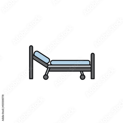 A minimalist illustration of a hospital bed with adjustable headrest.