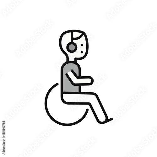 An illustration of a person with disability in a wheelchair wearing headphone.