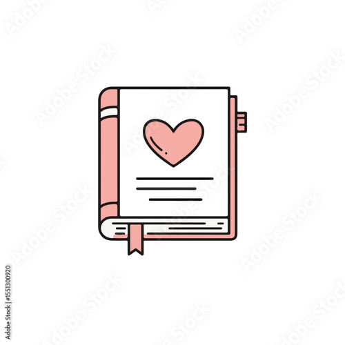 A book with a heart illustration on its cover.