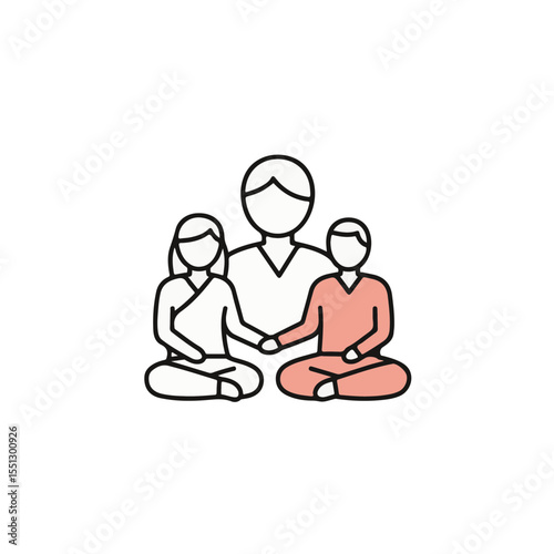 Illustration of a family mediatating, representing peace and togetherness.