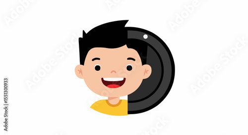 Young boy interacting with a robotic vacuum cleaner, showcasing home automation technology.