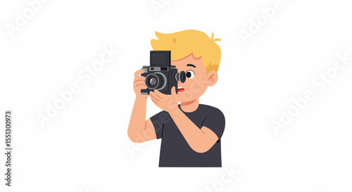 Young boy using a vintage camera.