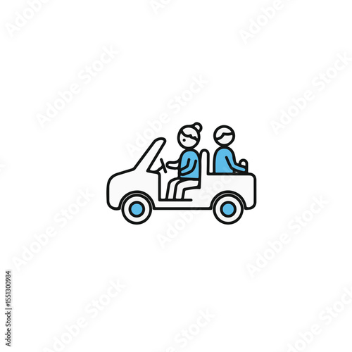 Iconic depiction of couple driving in car.