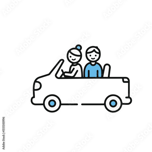 Couple in a convertible driving on a sunny day