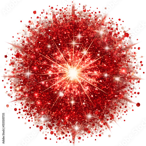 Red glitter sparkle burst isolated on transparent background