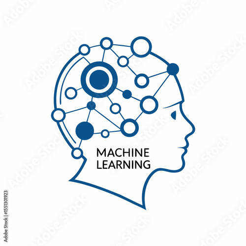 Abstract representation of machine learning concept with interconnected nodes on human head