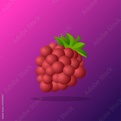 red raspberry berry with green leaves for casino slot on a dark gradient