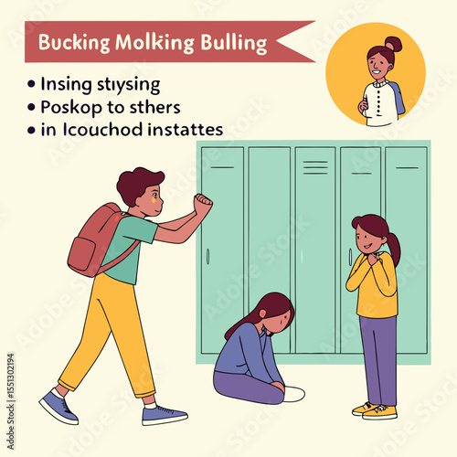 Illustration depicting social dynamics between peers, specifically bullying behavior in a school setting