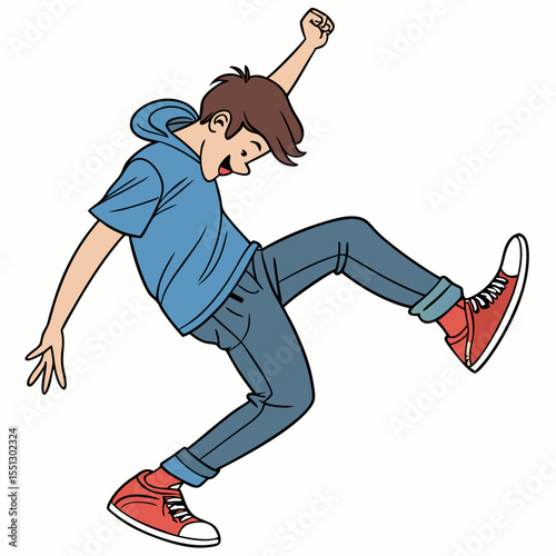 Dynamic youth depicted in an exuberant pose expressing happiness and energy