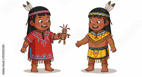 Two native children in traditional attire.