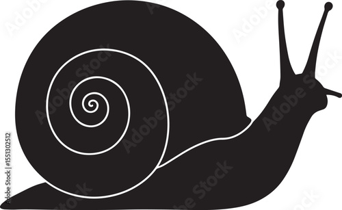 Vector art of a black silhouette of a snail isolated on white background