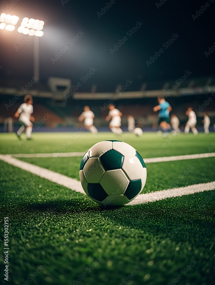 Obraz premium Soccer Ball on the Field at Night soccer