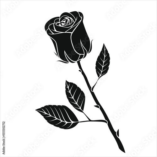 decorative rose with leaves. Flower silhouette. Vector illustration 1