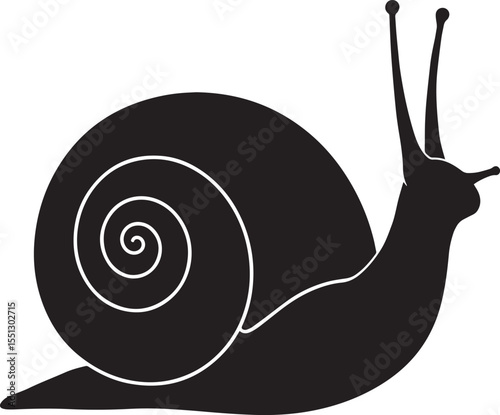 Vector art of a black silhouette of a snail isolated on white background