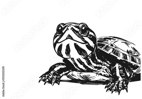 Yellow-Bellied Slider Hand Drawn Natural Illustration Vector Isolated by AZ for Books, Arts, Design and Decoration Graphic Asset