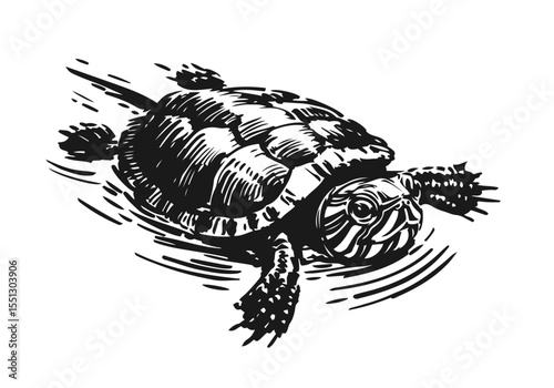 Yellow-Bellied Slider Hand Drawn Natural Illustration Vector Isolated by AZ for Books, Arts, Design and Decoration Graphic Asset