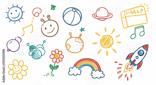 Whimsical hand-drawn doodles, evoking the joy of childhood with delightful illustrations.