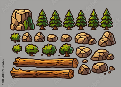 Tree Wood Illustrations Forest Stone Tree Collections Group Set