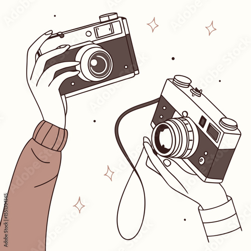 Stylized vintage camera sketch capturing nostalgic moments, presented gracefully