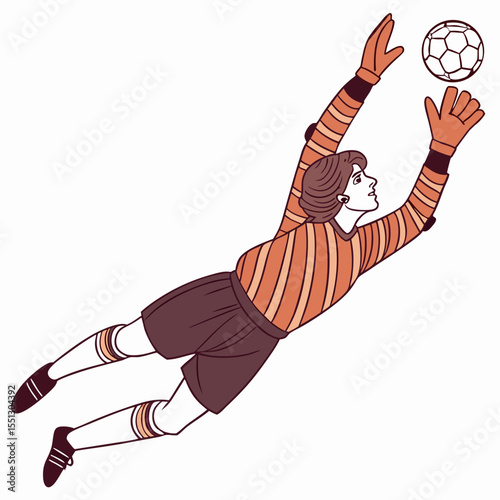 Vintage Goalkeeper Diving for the Soccer Ball in a Classic Style Illustration