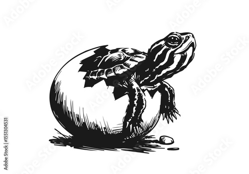 Yellow-Bellied Slider Hand Drawn Natural Illustration Vector Isolated by AZ for Books, Arts, Design and Decoration Graphic Asset