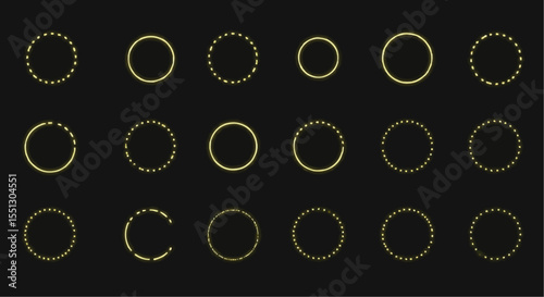 A collection of golden rings displayed against a dark background.