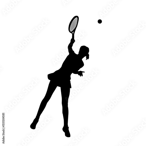 Tennis player, woman serving ball, isolated vector silhouette
